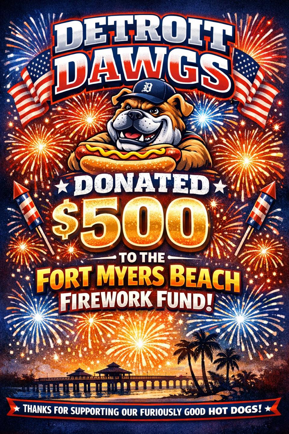 Detroit Dawgs donated $500 to the Fort Myers Beach Firework Fund